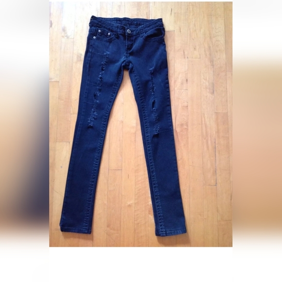 Rue 21 Girls Ash Black Jeans Size 1/2 Distressed - Picture 7 of 12